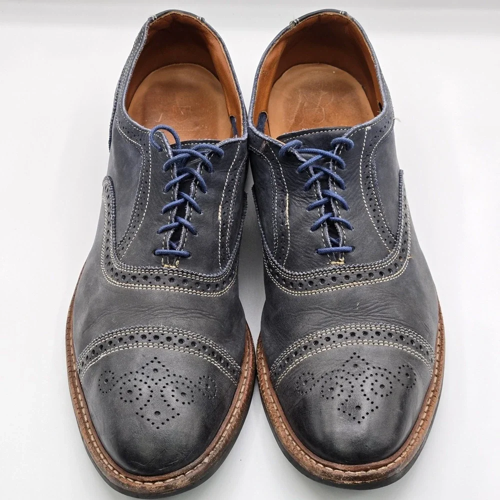 Allen Edmonds Mens Cap Toe Brogue Oxford Navy Blue Leather Dainite Shoes USA